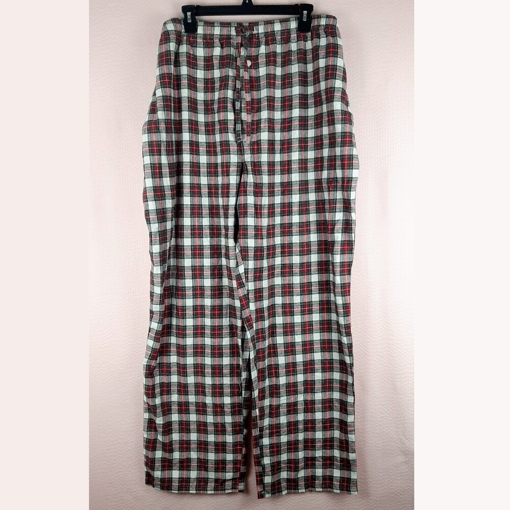 NEW Stafford Men Sleep Pajama Pant 100% Cotton Red Cream Plaid Soft Size XXL